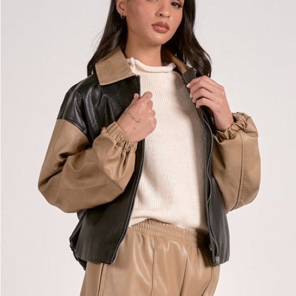 NWT Elan Oakley bomber faux leather color block women's size medium oversized
